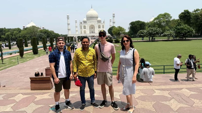 From Delhi: Private Agra & Taj Mahal Tour with 5 <em> Lunch – Delhi to Agra by private AC car: comfort first, questions later’ /><br />
The day starts with you being picked up from wherever you’re staying in and around Delhi, Noida, Gurugram, Faridabad, and nearby areas. There’s no “meet us at this random spot” hassle. If you arrive by flight, the driver waits in front of gate number 4 of international arrivals at Terminal 3, with your name visible.</p>
<p><p>The drive to Agra takes about <strong>3 to 3.5 hours</strong>, and it includes a halfway break for refreshments. That sounds minor, but it matters. Long drives can turn a “day trip” into a headache, so having that built-in pause keeps you sharper when you finally reach the sights. You’ll also get bottled water during the tour, which helps when you’re walking in heat or after a long car ride.</p>
</p>
<p><p>The second big win: you’re not sharing your ride with strangers who want different photo stops or different paces. This is a <strong>private group</strong> tour, so the schedule is tied to your timing and your guide’s explanations, not a group vote.</p>
</p>
<div style="margin: 20px 0; padding: 15px 0;"><p>You can also read our reviews of more private tours in New Delhi</p><ul style="margin: 10px 0; padding: 0; list-style: none;"><li style="margin: 0 0 10px 0; padding: 0 0 10px 0; border-bottom: 1px solid #eee; display: flex; align-items: flex-start; gap: 12px; line-height: 1.4;"><a href="https://thenewdelhiguide.com/delhi-old-and-new-delhi-private-full-or-half-day-tour/" aria-hidden="true" tabindex="-1"><img decoding="async" style="width: 80px; height: 60px; object-fit: cover; border-radius: 4px; flex-shrink: 0;" src="https://l.thenewdelhiguide.com/wp-content/uploads/delhi-old-and-new-delhi-private-full-or-half-day-tour-150x150.jpg" alt="" loading="lazy"></a><div><a href="https://thenewdelhiguide.com/delhi-old-and-new-delhi-private-full-or-half-day-tour/">Delhi: Old and New Delhi Private Full or Half-Day Tour</a><br><span style="font-size: 0.82em; color: #555; margin-top: 2px;"><span style="color: #f5a623;">★</span> 4.9 · 3,776 reviews</span></div></li><li style="margin: 0 0 10px 0; padding: 0 0 10px 0; border-bottom: 1px solid #eee; display: flex; align-items: flex-start; gap: 12px; line-height: 1.4;"><a href="https://thenewdelhiguide.com/from-delhi-taj-mahal-agra-private-day-trip-with-transfers/" aria-hidden="true" tabindex="-1"><img decoding="async" style="width: 80px; height: 60px; object-fit: cover; border-radius: 4px; flex-shrink: 0;" src="https://l.thenewdelhiguide.com/wp-content/uploads/from-delhi-taj-mahal-agra-private-day-trip-with-transfers-150x150.jpg" alt="" loading="lazy"></a><div><a href="https://thenewdelhiguide.com/from-delhi-taj-mahal-agra-private-day-trip-with-transfers/">From Delhi: Taj Mahal & Agra Private Day Trip with Transfers</a><br><span style="font-size: 0.82em; color: #555; margin-top: 2px;"><span style="color: #f5a623;">★</span> 4.9 · 3,181 reviews</span></div></li><li style="margin: 0; padding: 0; border-bottom: none; display: flex; align-items: flex-start; gap: 12px; line-height: 1.4;"><a href="https://thenewdelhiguide.com/all-inclusive-private-taj-mahal-luxury-tour-from-delhi-by-car/" aria-hidden="true" tabindex="-1"><img decoding="async" style="width: 80px; height: 60px; object-fit: cover; border-radius: 4px; flex-shrink: 0;" src="https://l.thenewdelhiguide.com/wp-content/uploads/all-inclusive-private-taj-mahal-luxury-tour-from-delhi-by-car-150x150.jpg" alt="" loading="lazy"></a><div><a href="https://thenewdelhiguide.com/all-inclusive-private-taj-mahal-luxury-tour-from-delhi-by-car/">All Inclusive Private Taj Mahal Luxury Tour from Delhi by Car</a><br><span style="font-size: 0.82em; color: #555; margin-top: 2px;"><span style="color: #f5a623;">★</span> 5.0 · 2,564 reviews</span></div></li></ul></div><h2 id="taj-mahal-with-skip-the-queue-access-and-a-real-guide-not-a-lecture">Taj Mahal with skip-the-queue access and a real guide, not a lecture</h2>
<p><img width="1155" height="650" decoding="async" src=