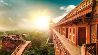 Private Taj Mahal & Agra Day Trip by Car From Delhi All Inclusive - Taj Mahal with guide context and a battery van ride