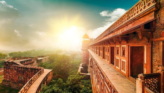 Private Taj Mahal & Agra Day Trip by Car From Delhi All Inclusive - Taj Mahal with guide context and a battery van ride